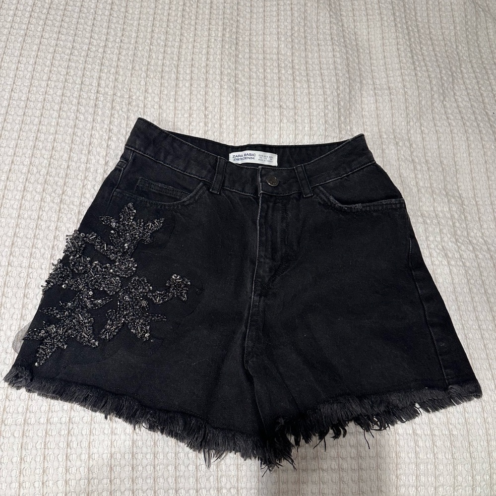 Zara Black Jean Shorts with Embellishments